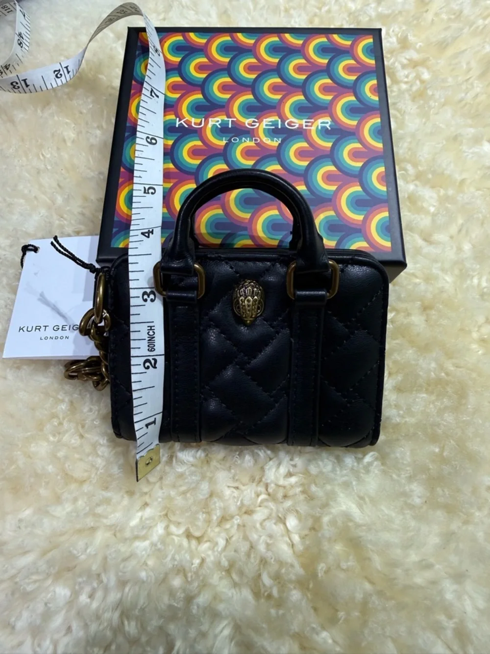 Kurt GeigerBoston card key  charm Black Quilted Mini Satchel with Gold Hardware - Picture 3 of 7